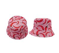 Amanda Jacobs Chili Peppers Print Bucket Hat - Novelty Spicy Food Pattern | Cotton Bucket Cap for Men & Women | Streetwear Outdoor Gardening Sun Hat | Pink | One Size
