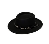 Amanda Jacobs Mens Black Wool Felt Gambler Cowboy Hat, Classic Crushable Western Hat with Leather Band, Durable & Stylish Wool Felt Cowboy Hat (UK, Alpha, L, Large - (59cm, 7 1/2), Black)