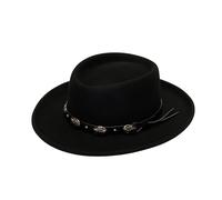 Amanda Jacobs Mens Black Wool Felt Gambler Cowboy Hat, Classic Crushable Western Hat with Leather Band, Durable & Stylish Wool Felt Cowboy Hat (UK, Alpha, M, Medium - (57cm, 7 1/4), Black)