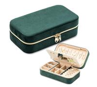 Amandir Plush Velvet Travel Jewellry Box, Stackable Jewelry Box with Mirror, 3-Tier Jewelry Storage Organizer, Small jewellery box for women, Travel jewellery Case, 18cm×10cm×5.5cm - Dark Green