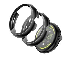 AMANECER 2 Pack Screen Protector Case for Pixel Watch 3 45MM, Anti-Scratch Face Cover with Touch Sensitive Ultra-thin 11H Tempered Glass, Waterproof Hard PC Shell for Google Smartwatch 2024 - Black