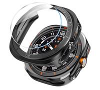 AMANECER Rugged PC Case Compatible with Galaxy Watch 7 Ultra, Anti-Scratch Metal Bezel Ring for Samsung Watch 47MM 2024 Release, Stylish Armor Bumper Cover Protector of Smartwatch Accessory- Black