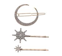 amangul 3pcs Glittering Star Moon Rhinestones Hair Clip Metal Hairpins for Bridal Wedding Party Women Girls Hair Accessories(Ancient gold suit)