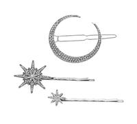 amangul 3pcs Glittering Star Moon Rhinestones Hair Clip Metal Hairpins for Bridal Wedding Party Women Girls Hair Accessories(Ancient silver suit)
