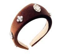 amangul Black Plush Headbands with White Pearls Decoration for Women's Vintage Holiday Fashion Hair Accessory for Daily Use(Coffee color)