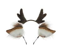 amangul Cute Cosplay Reindeer Antler Headband Simulation Plush Deer Ear Anime Accessories Pretended Party Costume Props Gift(Khaki White)