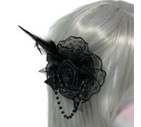 amangul Elegant Flapper Fascinator Beaded Lace Rosette Headpiece for Special Event Wedding Engagement Headwear Hair Styling(Black)
