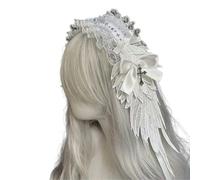 amangul Elegant Lace Trim Headband With Angelic Wing Anime Hairhoop Hair Decoration For Special Occasion Masquerade Headpiece(White)