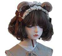 amangul Elegant Pleated Lace Bowknot Shape Hair Hoop Cute Taking Photo Hair Holder Halloween Party Bear Ear Headband for Teens(2 Brown Bear Ear Hea)