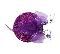 amangul Girl Fascinator Hat Derby Pillbox Hat Cocktail Party Fascinator Feather Fascinator Glitter Mesh Flower Fascinator(Purple)