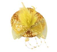amangul Girl Fascinator Hat Derby Pillbox Hat Cocktail Party Fascinator Feather Fascinator Glitter Mesh Flower Fascinator(Yellow)