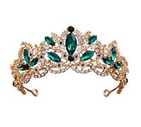 amangul Girls Crowned Crystal Headwear for Women and Girls Wedding Rhinestoned Queen Headdress Wedding Crowned Props(Green)