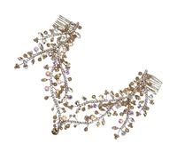 amangul Glinting Crystal Hair Jewelry Queen Headdress Hair Chain for Pageant Proms Bridal Wedding Bridal Wedding Headwear(Champagne)