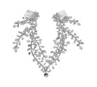 amangul Glinting Crystal Hair Jewelry Queen Headdress Hair Chain for Pageant Proms Bridal Wedding Bridal Wedding Headwear(Silver)