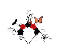 amangul Halloween Deer Antlers Headband With Bat Butterfly Detail And Black Floral Branch Hair Ornament For Costume Parties Adjustable Size Halloween Headdress