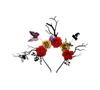 amangul Halloween Deer Antlers Headband With Bat Butterfly Detail And Black Floral Branch Hair Ornament For Costume Parties Adjustable Size Halloween Headdress