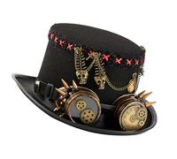 amangul Industrial Styles Top Hat With Articulated Metal Chain and Goggles Decorations For Halloween Costume Stage Performances