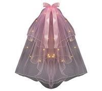 amangul Led Bridal Veil Light Up Wedding Veil Led Light Veil Wedding Veil Bridal Cathedrals Veil False Pearl Bead for Brides(Pink Adult Yellow La)