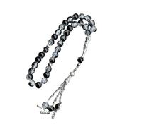 amangul Muslims Beads 33 Tasbih Ice Cracked Glass Rosary with Fringed Pendant Ethnic Islamics Bracelet for Daily Worship(Black)