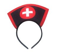 amangul Nurse Hat Halloween Headband for Womens Girls Daily Wearing, Halloween Party Fancy Dress Cosplay Hair Accessories(Black Red)