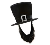 amangul Pirate Hat With Attached Beard Soft Costume Accessory For Halloween Party Adult Sized 54-58cm Head Circumference(Black)