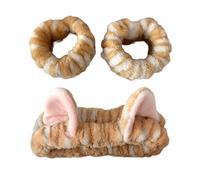 amangul Popular Furry Plush Hairband and Wrist Wash Band for Female Everyday Use Face Washing Makeup Application Headwear(Yellow and white cat)