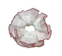 amangul Popular Lace Scrunchies Double Layer Elastic Hair Tie for Formal Event Big Buns Hair Elastic for Formal and Leisure Wear(White and red lace)