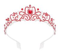 amangul Rhinestones Tiaras For Women And Girls Elegant Crowns With Comb For Wedding Bridal And Party Hair Accessories(Red)