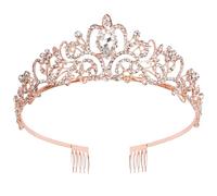 amangul Rhinestones Tiaras For Women And Girls Elegant Crowns With Comb For Wedding Bridal And Party Hair Accessories(Rose Gold)