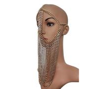 amangul Rock Styles Tassels Chain Face Veil Rhinestones Metal Head Chain Jewelry Cosplay Headpiece Decoration for Women