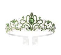 amangul Shimmering Crystal Tiaras Crowns Queen Wedding Headpiece Gold Rhinestones Baroquely Headbands for Proms and Birthday(Silver Green)