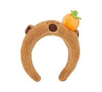 amangul Teens Cartoon Capybara Shape Headband Adult Plush Headpiece for Makeup Washing Face Sports Headband Anti Hair Slip(Tangerine)