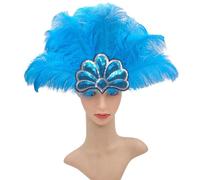 amangul Women's Sequined Feathered Headband Exaggerated Headdress with Elastic Band for Carnivals Party Performs and Special Eve(blue)