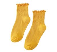 amangul Womens Socks,Ruffle Turn-Cuffs Short Socks Casual Ankle Socks Breathable Cotton Bootie Socks Sweet Frilly Socks(Yellow)