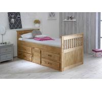 Amani Captain's Solid Pine Storage Bed, 4 Drawers And Cupboard, Single Kids Storage Bed Frame - Waxed