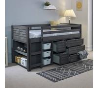 Amani Cozy Grey Solid Pine Mid Sleeper, Drawers, Shelves & Left Ladder in Charcoal | Size: Single Amani Charcoal Single