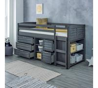 Amani Cozy Grey Solid Pine Mid Sleeper, Drawers, Shelves & Right Ladder in Charcoal | Size: Single Amani Charcoal Single