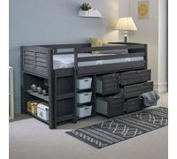 Amani Cozy Grey Solid Wooden Mid Sleeper Storage Single Bed - Ladder On The Left