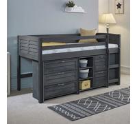 Amani Cozy Grey Solid Wooden Mid Sleeper Storage Single Bed - Ladder On The Right