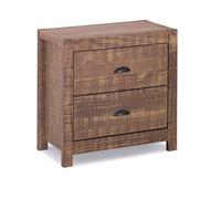Amani Denver Rustic Walnut Solid Pine 2 Drawer Bedside Table Nightstand