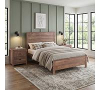 Amani Denver Walnut Solid Pine Bed Frame Flat Panel Headboard in 4 Sizes | Size: Single Amani Walnut Single