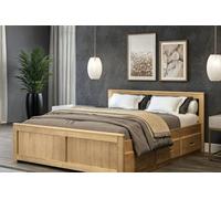 Amani Mission Wooden Bed, Pine Bed With Under Bed Storage Drawers And Slatted Headboard - Waxed 5'0 King
