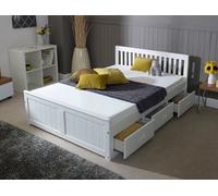 Amani Mission Wooden Bed, Pine Bed With Under Bed Storage Drawers And Slatted Headboard - White 5'0 King