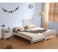 Amani Oxford White Single Bed With Underbed Trundle - Solid Wood Frame - Kids/guest Room