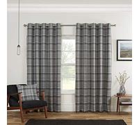 Amania Trading Ltd 1 Pair CARNOUSTIE Blackout Highland Tartan Check Eyelet Ring Top Lined Curtains - GREY - 46" Width x 72" Drop