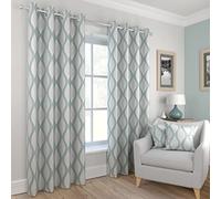 Amania Trading Ltd 1 Pair Of DECO Metallic Retro Wave Design Eyelet Header Lined Curtains DUCKEGG 66" Width x 72" Drop