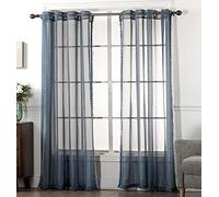 Amania Trading Ltd 1 Pair Of Denim Blue POM POM Eyelet Ring Top Header Linen Look Sheer Voile Children Modern Curtain Panels 72" (183cm) Drop