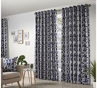 Amania Trading Ltd 1 Pair Of KANDI Geometric Jacquard Weave Lined Eyelet Ring Top Header Curtains NAVY (90" x 90")