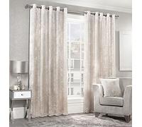 Amania Trading Ltd 1 Pair Of Plain CRUSHED VELVET Soft Modern Fully Lined Eyelet Curtains - CREAM - 46" Width x 54" Drop