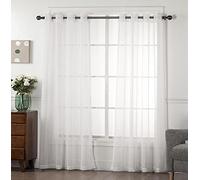 Amania Trading Ltd 1 Pair Of White POM POM Eyelet Ring Top Header Linen Look Sheer Voile Children Modern Curtain Panels (183cm) Drop, 54'' x 72''